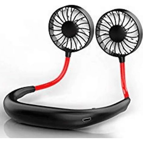 Mini ventilateur serre-nuque mains libres, ventilateur sans fil USB suspendu à double ventilateur de refroidissement (1/2)