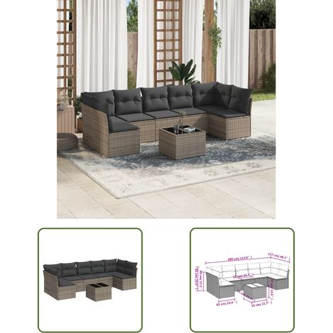 The Living Store Salon de jardin 8 pcs avec coussins gris résine tressée - Ensemble Salon De Jardin - Mobilier De Jardin - Résine Tressée - Rotin Synthétique - Canapé D'extérieur (1/3)
