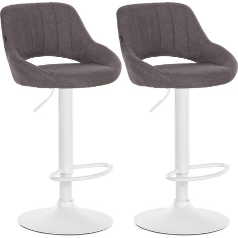 Set di 2 sgabelli da bar regolabili in tessuto grigio scuro con schienale traforato e base in metallo bianco 100006107