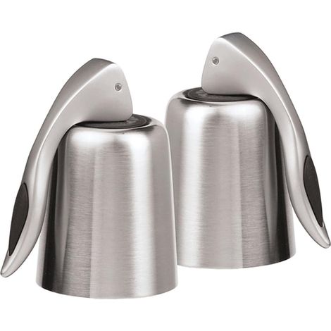 Bouchons de bouteille - Lot de 2 - Bouchons à vin en acier inoxydable - Bouchons modernes avec tige de fermeture - Acier inoxydable (1/4)
