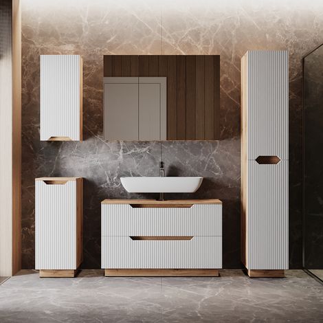 Juego de muebles de baño Lotta, Roble/rayas blancas, 5 partes, Vicco (1/5)