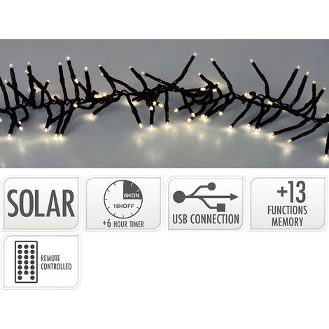 Solar LED Lichterkette, 768 LEDs, 13 Blinkfunktionen, warmweiß, grünes Kabel, 5,6 m.