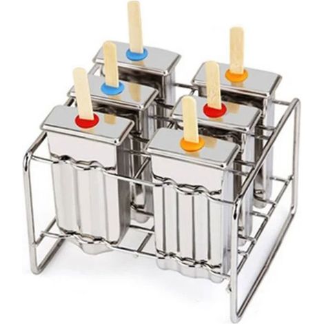 Cellfast – Moule à glace en acier inoxydable – 6 cavités – 50 bâtonnets et 20 couvercles inclus – Créez des desserts sains et personnalisés