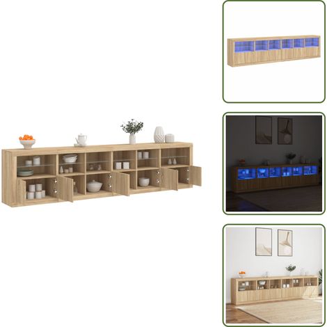 Aparador moderno - vidaXL Aparador con luces LED roble Sonoma 283x37x67 cm - Aparador de almacenamiento