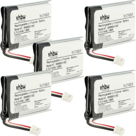 vhbw 5x batería compatible con Plantronics Savi 8210, W8210 auriculares inalámbricos, cascos (510 mAh, 3,7 V, Li-poli)