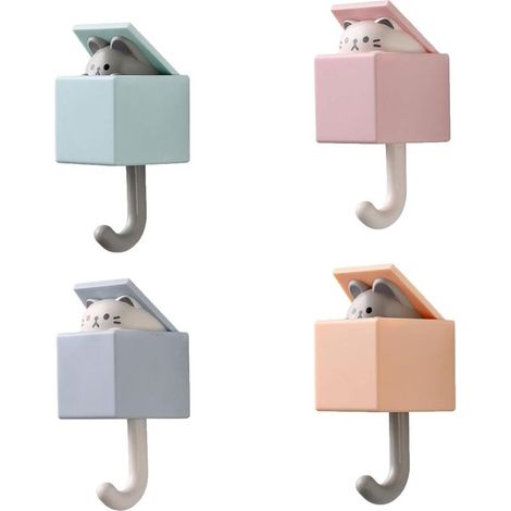 Patère autocollante créative, 4 crochets mignons pour animaux de compagnie pour manteaux, écharpes, clés, sacs, crochets pratiques (4 couleurs)