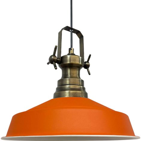Suspension Industrielle en Métal Orange Peint à la Main – Lustre Vintage E27 Ø41 cm pour Salon (1/4)