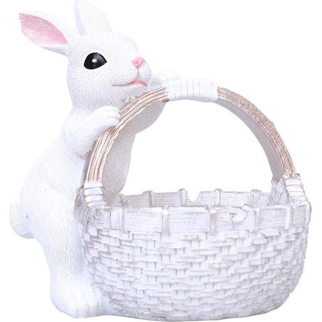 【HA0016A-Panier en bambou blanc Lapin】Panier de Pâques créatif en bambou, décoration de rangement en forme de lapin (1/2)