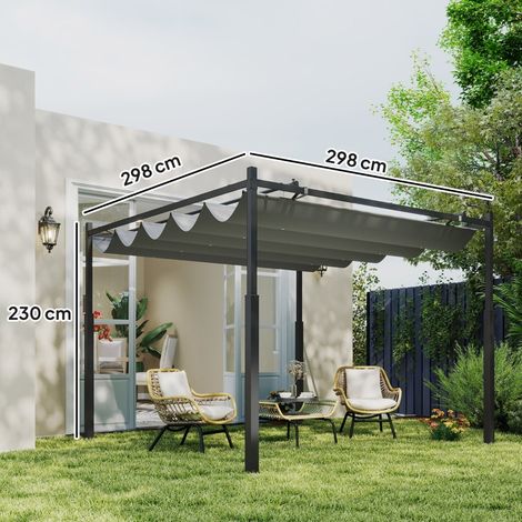 Pergola d’environ 3x3 m Toit patio indépendant avec toit coulissant,pad magnétique,colonne de 8 cm résistante aux UV