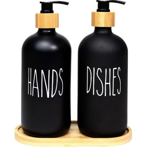 Set di 2 dispenser di sapone in vetro, 500 ml, set da cucina, flacone con pompa per sapone liquido -Crezuo