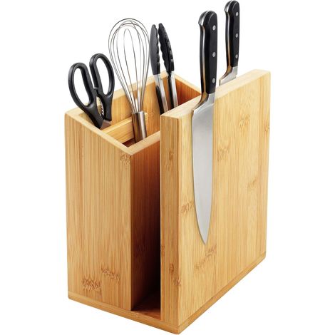 Relaxdays Messerblock magnetisch, doppelseitig, Utensilienhalter, Bambus, HxBxT: 21,5 x 19 x 13 cm, Messerständer, natur (1/5)