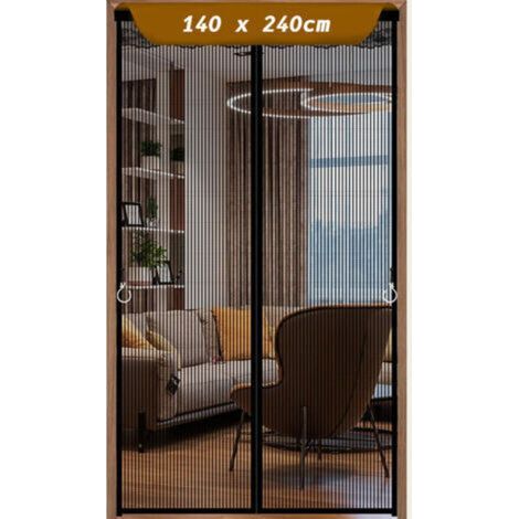 140x240cm Moustiquaire Magnétique Pour Porte, Rideau en Maille, Joint Magnétique de Haut en Bas avec Fermeture Automatique, Maintient l'air frais à l'intérieur- Noir