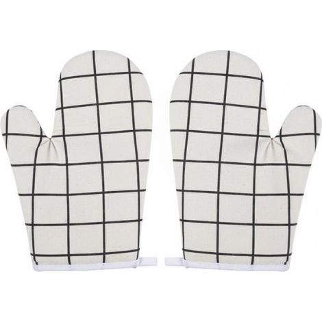 Gants de protection contre la chaleur Motif carreaux Blanc Cuisine Microfour Four Cuisson (1/3)