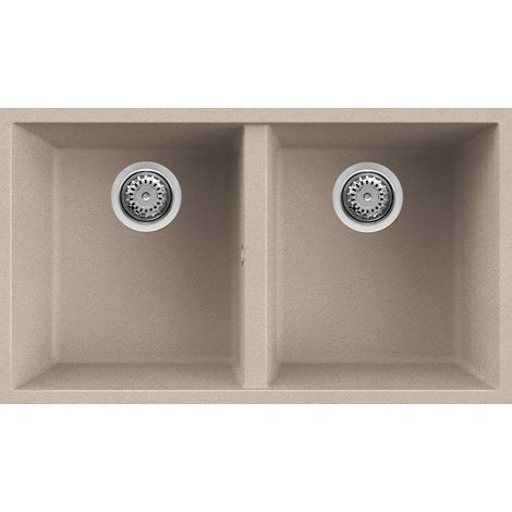 Lavello Elleci Incasso 2 vasche 76x43,5 Quadra 350 Sottotop Granitek Avena LGQ35051BSO