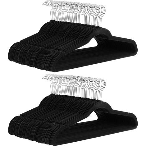 Cintres en Velours, Lot de 30, Noir. Porte-Accessoires, Crochet à 360º, Gain de Place, Encoches pour Robes, Cintres Antidérapants, pour Tous Types de Vêtements, Fabriqué en Espagne (1/5)