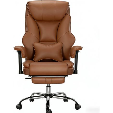 CHICFURN Silla de oficina ergonómica 77x67x118-125,5 cm PU marrón con reposapiés regulable (1/5)