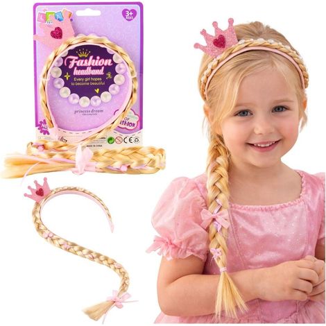 Diadema con corona de cinta rosa trenzada larga de 50 cm