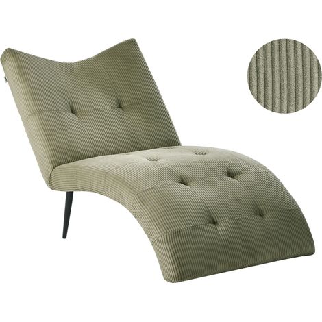 Chaise Lounge Green Corduroy Upholstery with Button Tuft Armless Modern Design Living Room QUILLY (1/5)