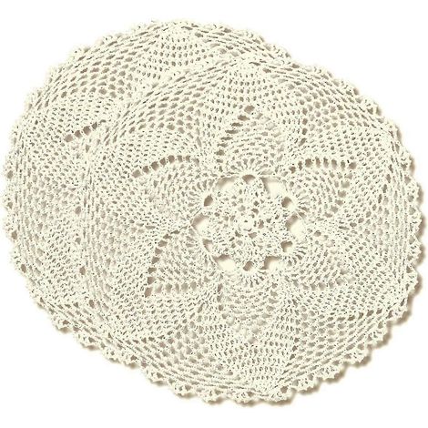 Lot de 2 napperons ronds beiges de 28 cm (11 pouces) faits main au crochet, en dentelle beige (1/5)