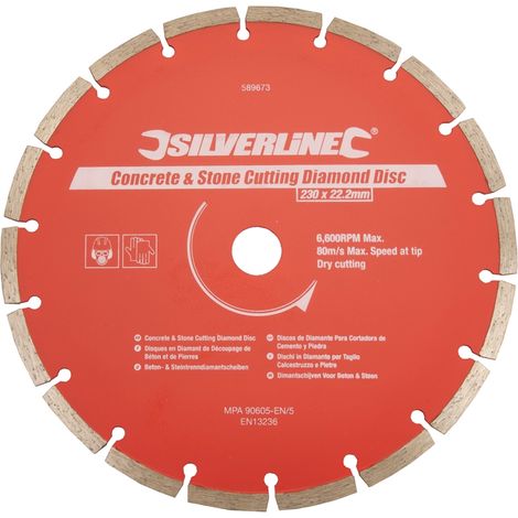 Silverline - Disque Diamant à Tronçonner Le Béton Et La Pierre - 230 X 22,23 Mm à Bordure Segmentée (1/4)