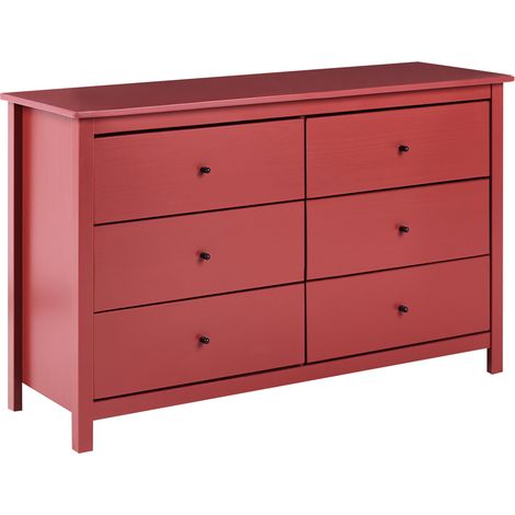 Cómoda de 6 cajones de madera maciza de pino estilo escandinavo borgoña Barcaldine (1/5)