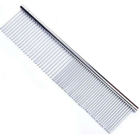 Peigne en acier avec extrémités arrondies, dents en acier inoxydable, pour enlever les nuds et les emmêlements, outil de toilettage pour caniche, chien et chat, 19,05 cm de long. (1/4)