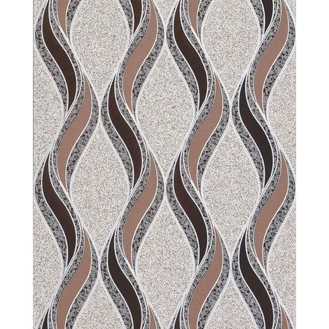 Carta da parati a linee ondulate EDEM 1025-13 sfondo intonaco a mosaico beige marrone cacao marrone scuro argento
