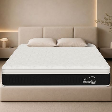 Colchón de muelles 140 x 200 cm – Grosor: 25 cm – 7 zonas de confort – Espuma viscoelástica y muelles – Alta densidad, transpirable – Antiacaros e hipoalergénico (1/5)
