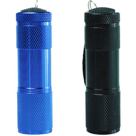 Petite lampe torche à revêtement en caoutchouc avec bandoulière, portable, idéale pour le camping et la randonnée, bleue et noire- (1/5)