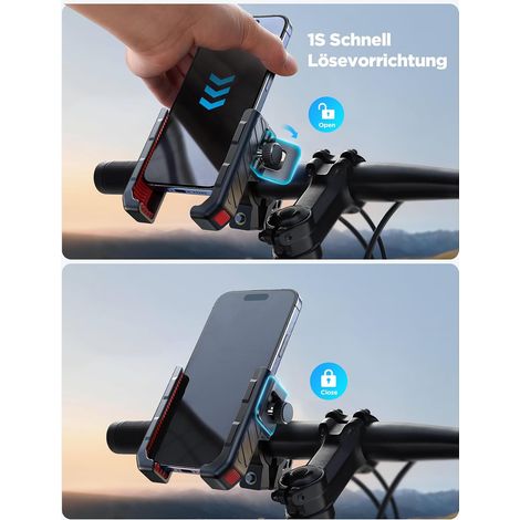 Porta cellulare per bici, moto, 【Ammortizzatore anti-vibrazione】 【1S Sgancio rapido】, Porta cellulare universale per il tuo iPhone 17/16/15, Samsung S26/S25 (4,7-7 pollici) (1/5)