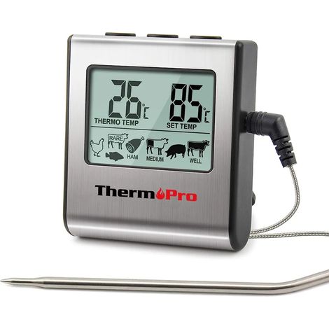 Digitales Fleischkochthermometer mit großem LCD-Display für Smoking Oven Kitchen Treats Grillgrillthermometer mit Timer und Temperaturfühler aus Edelstahl