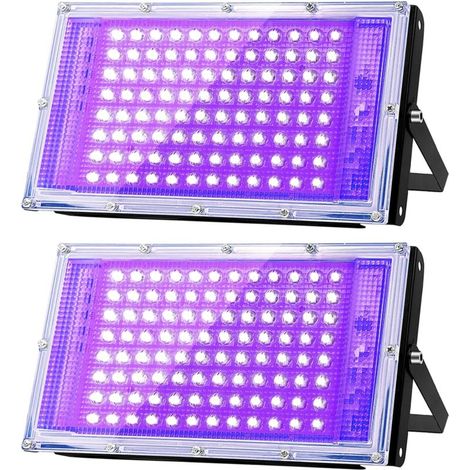 2pcs 100W UV LED Spotlight Black Light IP65 Waterproof Ultraviolet LED Lamp Lighting Effect for Aquarium Party Fluorescent Paint Fluorescent Sign Neon Bar Party (1/5)