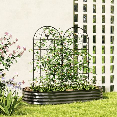 Treillis pour plantes grimpantes en métal noir, lot de 2, décor oiseaux, 50 x 120 cm, support mural ou à planter pour jardin, pots et balcon - CHICFURN (1/5)