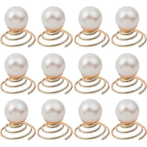 12er-Pack goldene Haarnadeln mit Imitationsperlen, spiralförmig, aus Metall, mit Dekoration für Hochzeiten, Abschlussbälle, Partys und Geburtstage-1.10X1.10X1.00CM-Golden (1/3)