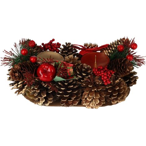 Kerzenhalter mit Zapfen, Weihnachtsdeko, für 2 Kerzen