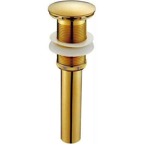 Tapón de desagüe para fregadero moderno, estilo retro, con sistema de clic y clac, sin rebosadero, de latón bronce, universal, para lavabo, sin orificio de rebosadero, pulido, sin rebosadero. (1/5)