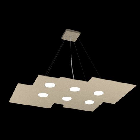 Lampadario moderno top light plate 1129 s6 r+2 gx53 led metallo biemissione sospensione, finitura metallo sabbia