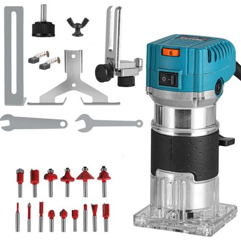 Défonceuse affleureuse électrique 1380W – Vitesse 30000R/min – 15 fraises 1/4' – Pour travail du bois et ébénisterie (1/5)