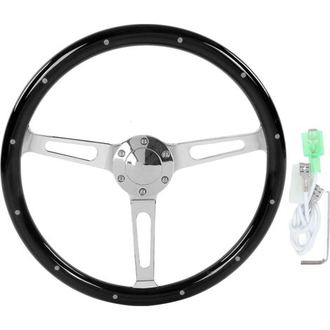 Klassisches Lenkrad, 3-Speichen-Griff aus Walnussholz, komfortabler Edelstahlgriff für Oldtimer-Lenkräder, universell für Fahrzeugmodifikationen (Schwarz) (1/5)