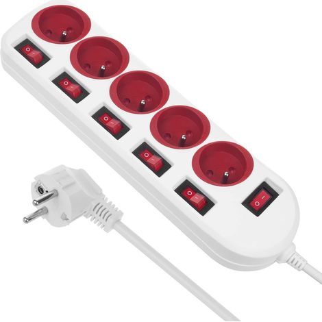 Bloc multiprises Rallonge à 5 Prises avec Interrupteurs 250 V AC/10 A 1,5 m (1/5)