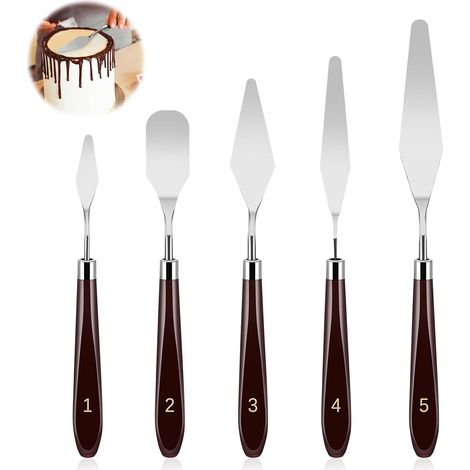 Lot de 5 Spatules Pâtisserie en Acier Inoxydable, Crème Spatule, Palette à Gâteau, Décoration Gâteau, Lissage, Raclette - Plateau Tournant - Glacage - Accessoires Cuisine Pâtisserie (1/5)