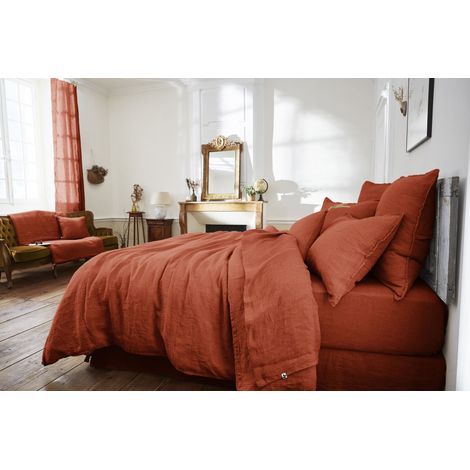 Drap Plat en Lin Lavé 270 x 300 cm – Soline Paprika