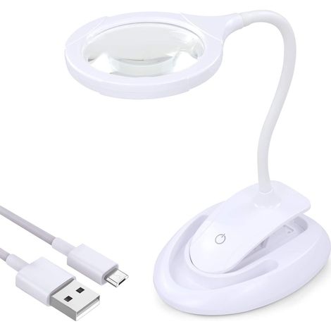 Loupe avec lumière, lampe grossissante 5X 10X avec support et pince, lampe grossissante de bureau rechargeable et à luminosité réglable pour la lecture de près Hobby Crafts Workbench Sewing-RAPANDA (1/5)