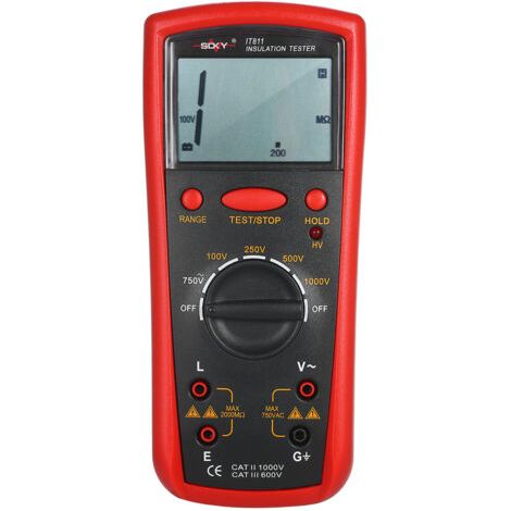 Mégohmmètre numérique LCD 1000V – Plage de mesure 0,1 MΩ à 2000 MΩ – CAT-II 1000V – Testeur d'isolation pour équipements électriques