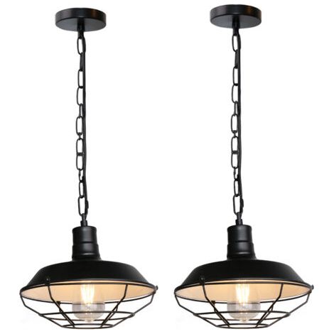 royaluxe- 2PCS Lampe À Suspension Vintage Lustre En Fer Métallique Suspension Lustre Rétro Suspension Luminaire Antique Noire 26CM (1/5)