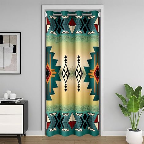 Rideau Occultant Aztec Boho Rideau de Porte 200x200 Décor Occidental Rideaux Porte Enfants Adolescents Adultes Géométrie Tribale Ethnique Exotique Jaune Téal Bleu Rideaux de Placard - 106L X 203H cm ( (1/5)
