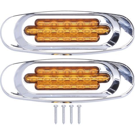 Paar Rückleuchten mit 16 LEDs, verzinkte Zierleiste, Seitenmarkierungsleuchten, Kfz-Außenleuchten für 12V/24V Pkw und Lkw, gelbe Linse, von DEBUNS (1/5)