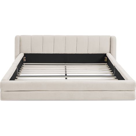 Letto matrimoniale 140x200 cm in chenille beige con testiera imbottita MODENUIT (1/5)