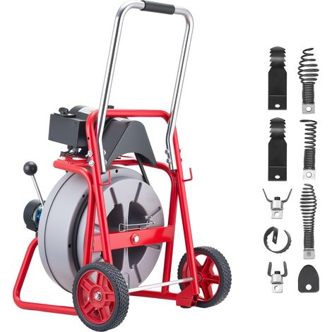 Mophorn Macchina per la Pulizia degli Scarichi 30 m x 13 mm, Strumento per Scarichi con Alimentazione Automatica su Ruote,8 Lame e Interruttore a Pedale Pneumatico per Tubi da 50 mm a 150 mm (1/5)