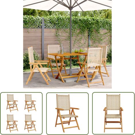 The Living Store Gartenstuhl Verstellbar 4 Stk. Beige Poly Rattan Massivholz - Gartensessel - Gartenmöbel - Outdoor Möbel - Lounge Sessel - Relaxsessel (1/5)